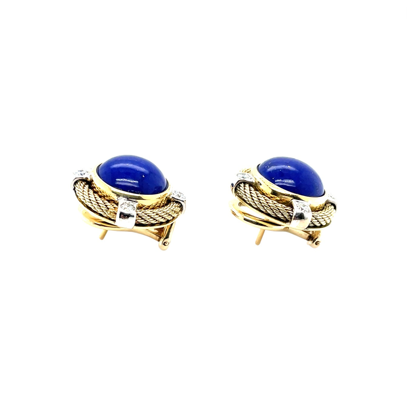 18ct Yellow Gold Lapis and Diamond Earrings