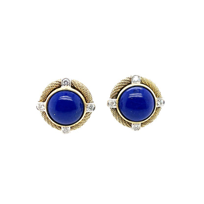 18ct Yellow Gold Lapis and Diamond Earrings