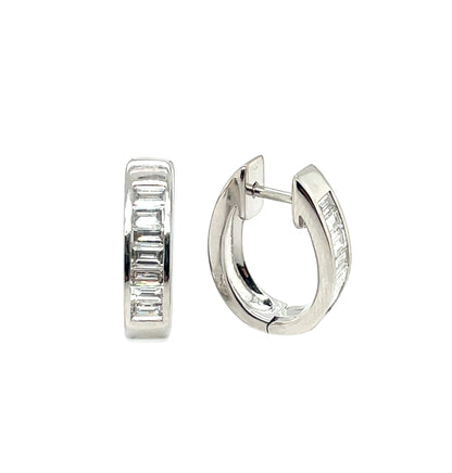 18ct White Gold Baguette Cut Diamond Hoop Earrings