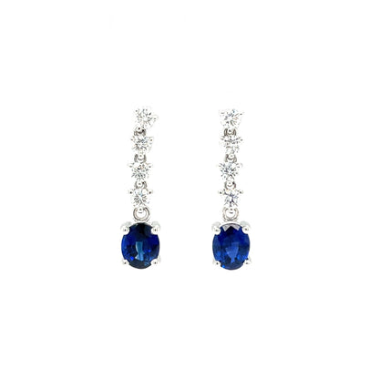 18ct White Gold Sapphire & Diamond Drop Earrings