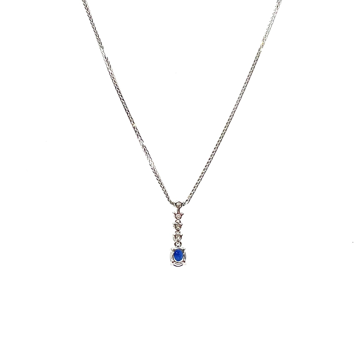 18ct White Gold Sapphire & Diamond Drop Pendant & Chain (18")