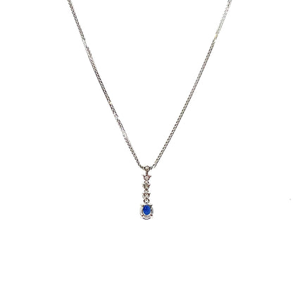 18ct White Gold Sapphire & Diamond Drop Pendant & Chain (18")