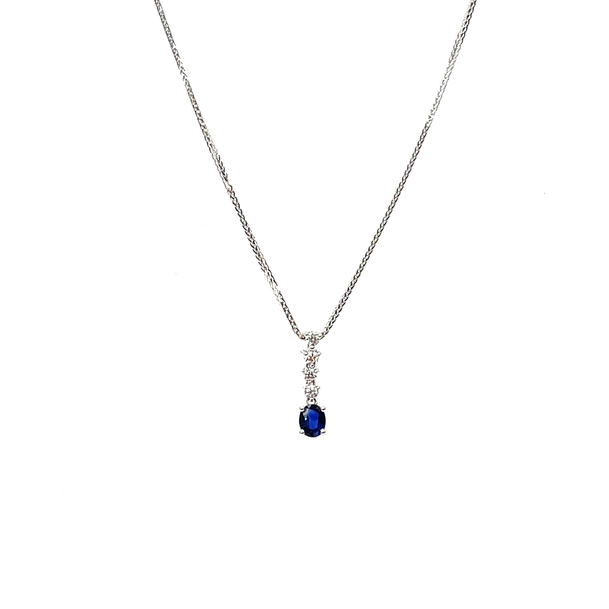 18ct White Gold Sapphire & Diamond Drop Pendant & Chain (18")