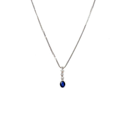 18ct White Gold Sapphire & Diamond Drop Pendant & Chain (18")