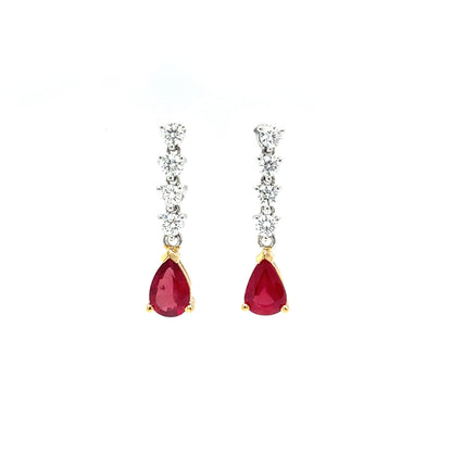 18ct Yellow Gold Ruby & Diamond Drop Earrings