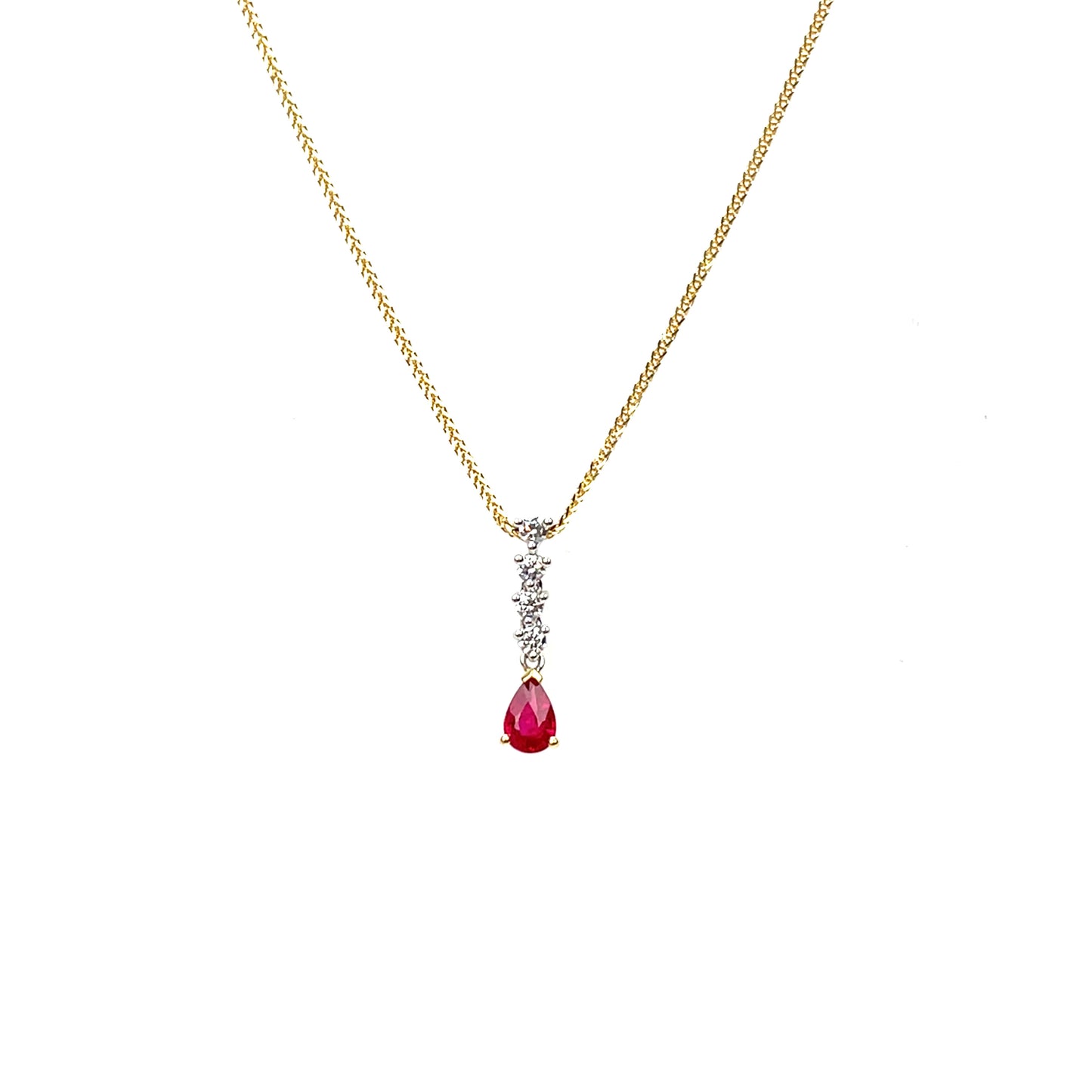 18ct Yellow Gold Ruby & Diamond Drop Pendant