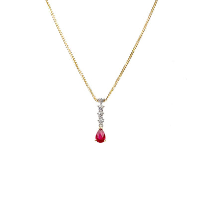 18ct Yellow Gold Ruby & Diamond Drop Pendant