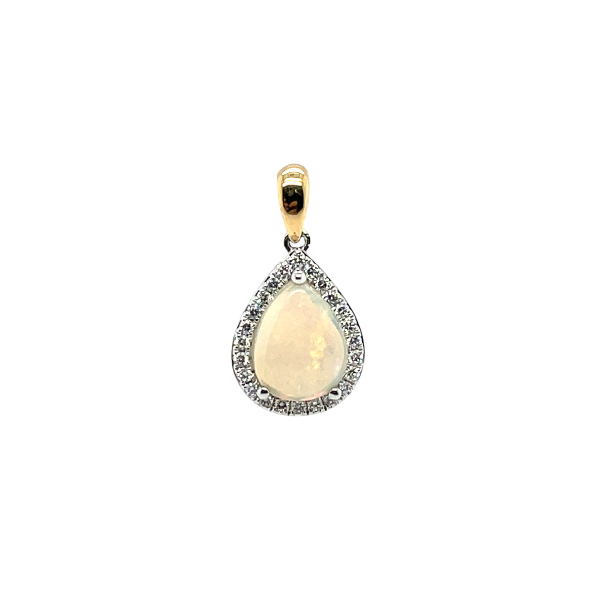 18ct Yellow Gold Pear-Shaped Opal & Diamond Cluster Pendant