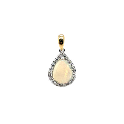 18ct Yellow Gold Pear-Shaped Opal & Diamond Cluster Pendant