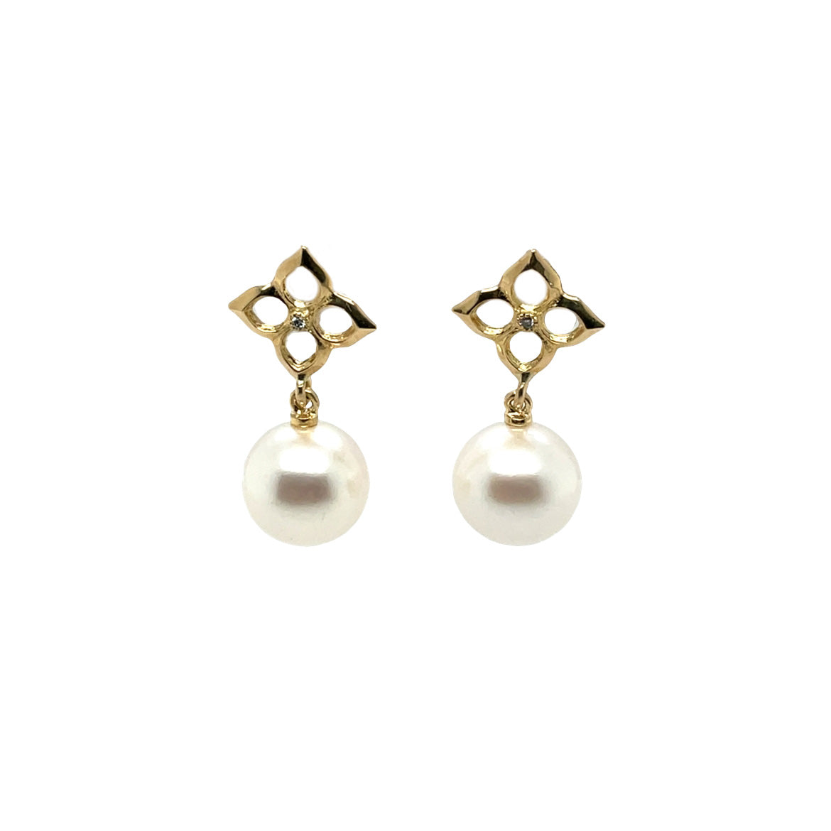 18ct Yellow Gold Diamond & Freshwater Pearl Drop Earrings