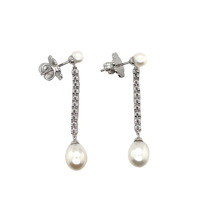 18ct White Gold Diamond & Pearl Drop Earrings