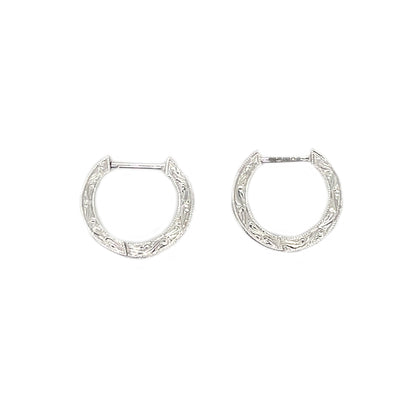 18ct White Gold Diamond Engraved Hoop Earrings