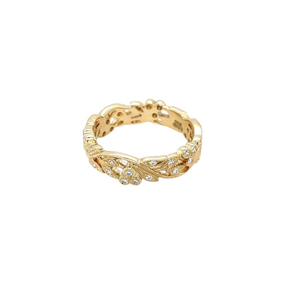 18ct Yellow Gold Diamond Cherry Blossom Ring (L)