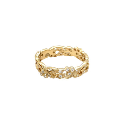 18ct Yellow Gold Diamond Cherry Blossom Ring (L)