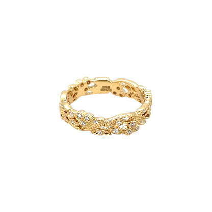 18ct Yellow Gold Diamond Cherry Blossom Ring (L)