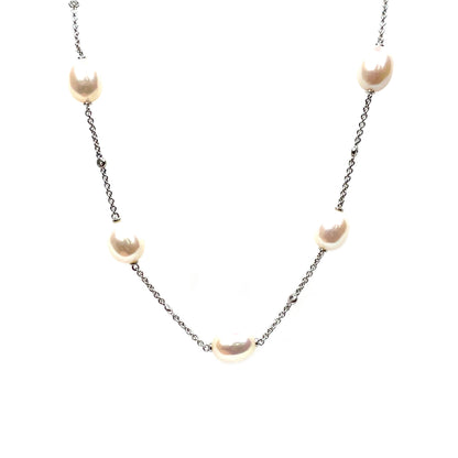 Platinum Diamond & Freshwater Pearl Necklace (18")