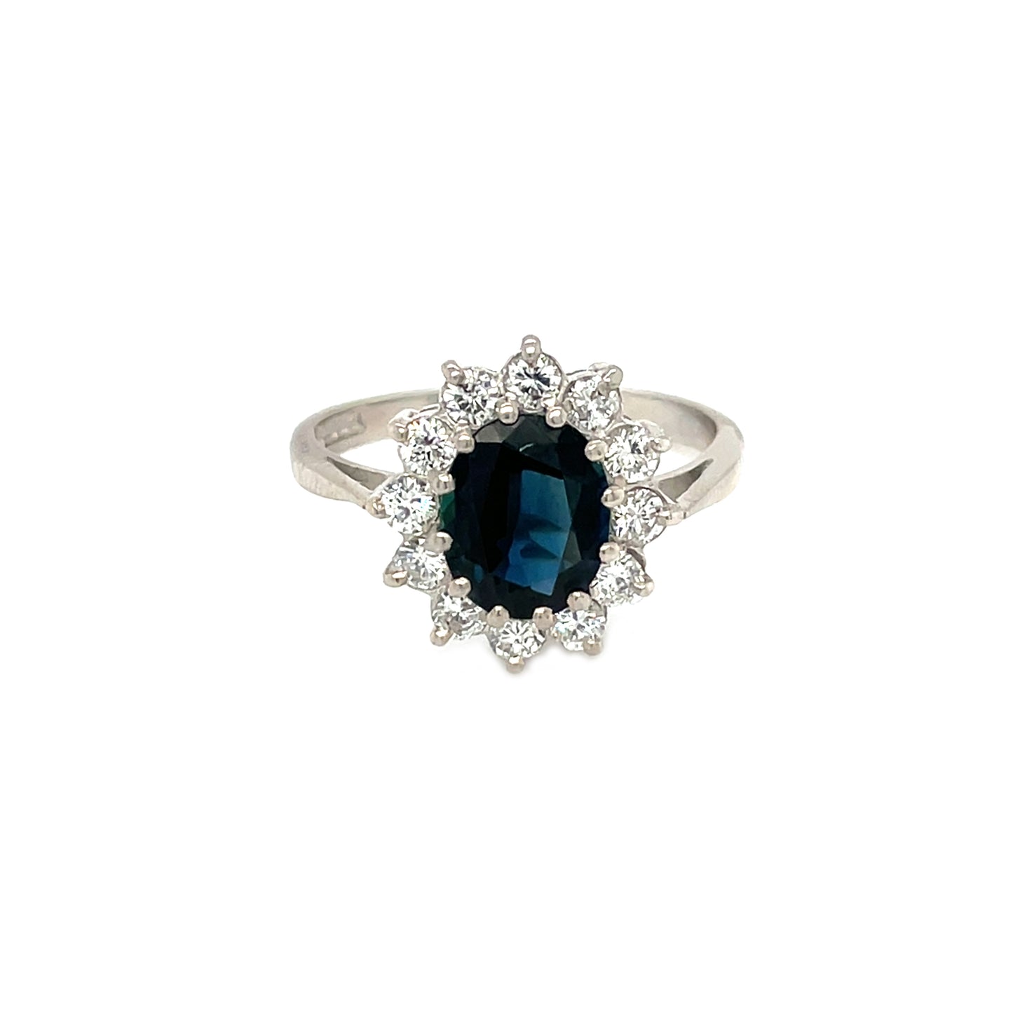 18ct White Gold Sapphire & Diamond Cluster Ring (N)