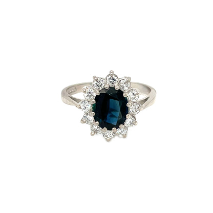18ct White Gold Sapphire & Diamond Cluster Ring (N)