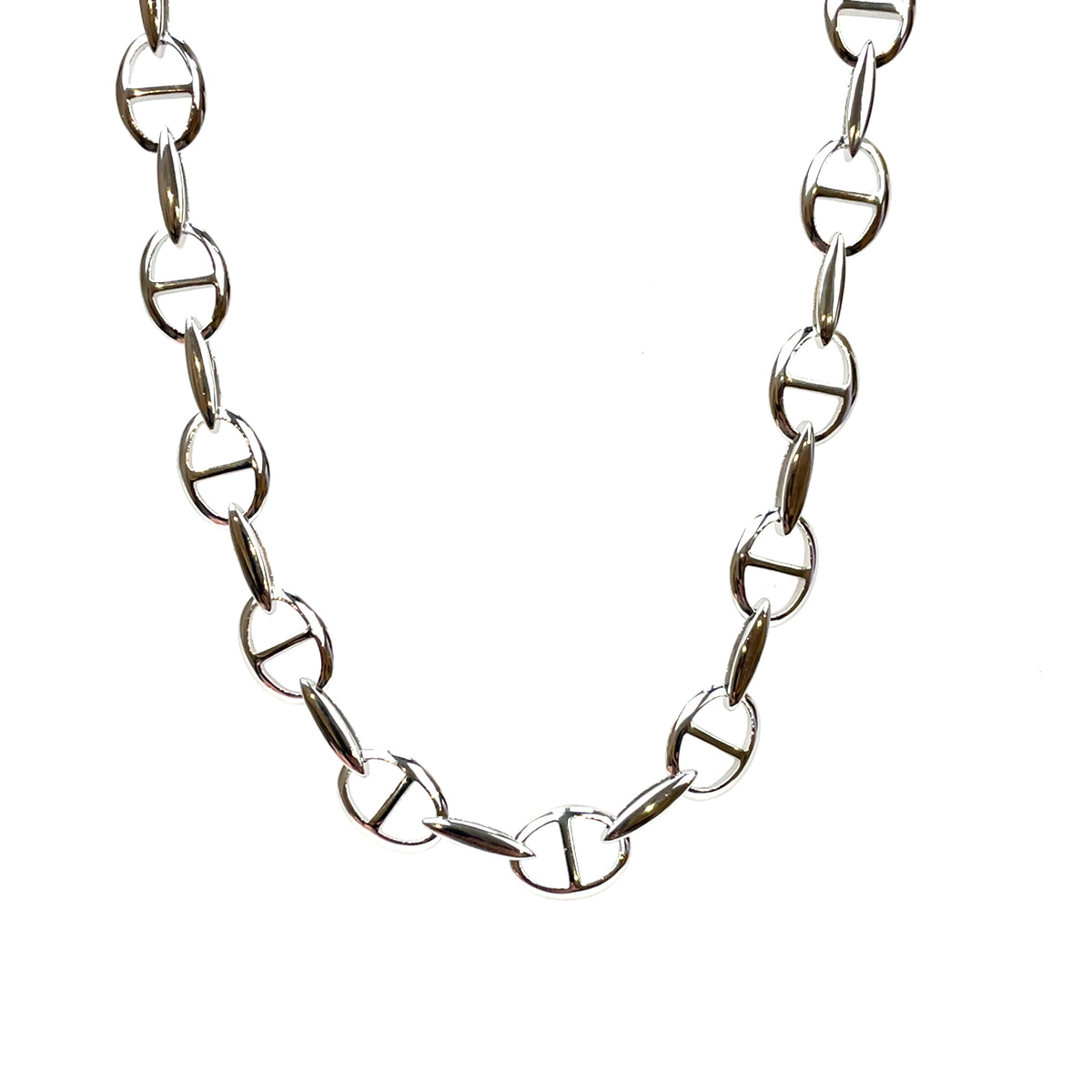 Silver Fancy Oval Link Necklace (18")