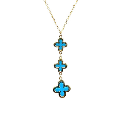9ct Yellow Gold Turquoise Clover Drop Necklace (16-18")