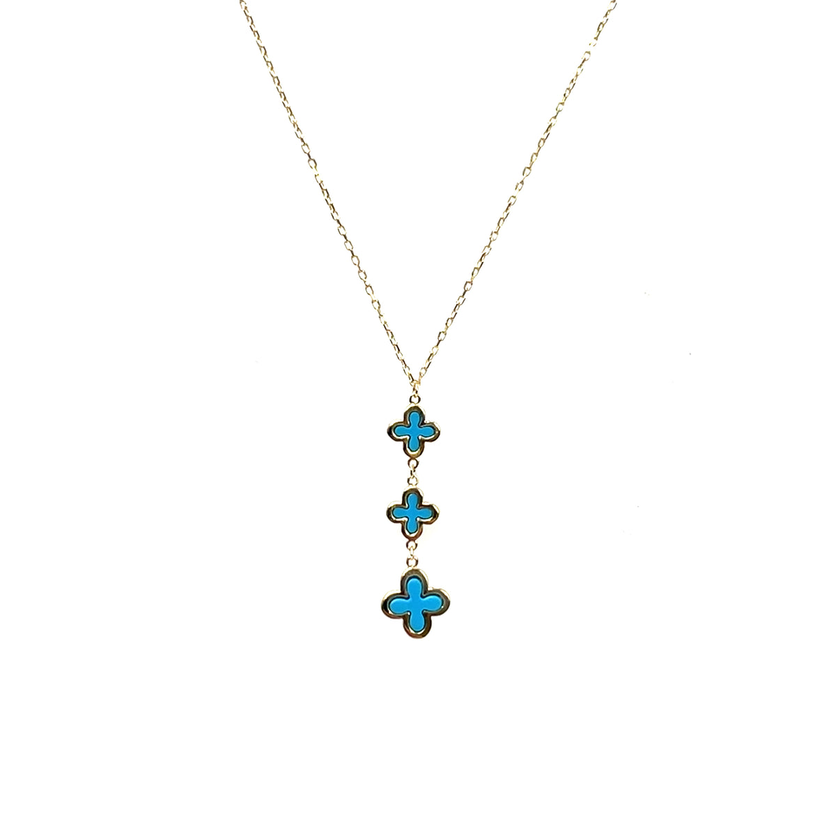 9ct Yellow Gold Turquoise Clover Drop Necklace (16-18")