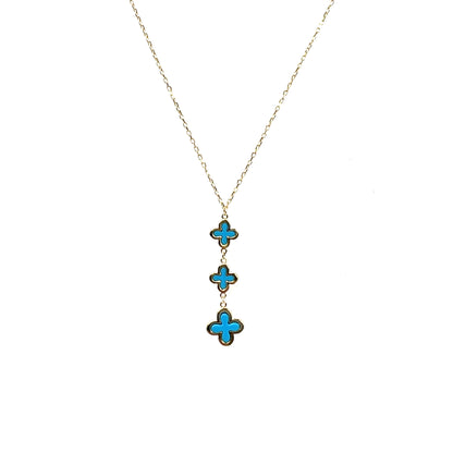 9ct Yellow Gold Turquoise Clover Drop Necklace (16-18")