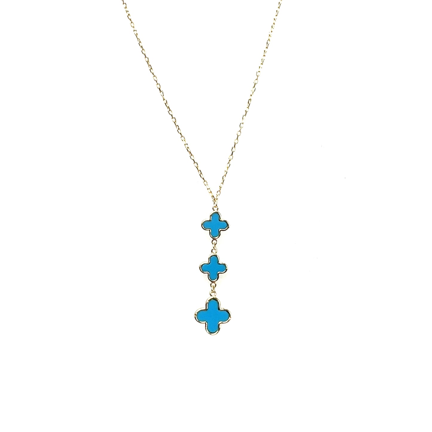 9ct Yellow Gold Turquoise Clover Drop Necklace (16-18")
