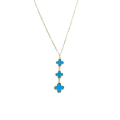9ct Yellow Gold Turquoise Clover Drop Necklace (16-18")