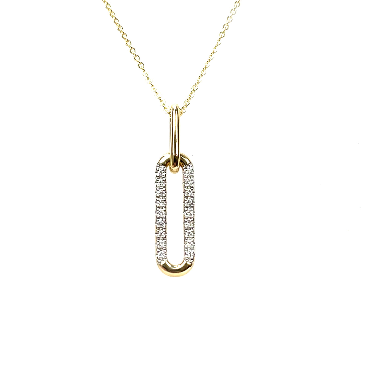 9ct Yellow Gold Diamond Paperclip Pendant & Chain (16-18")