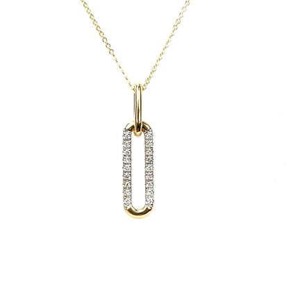 9ct Yellow Gold Diamond Paperclip Pendant & Chain (16-18")