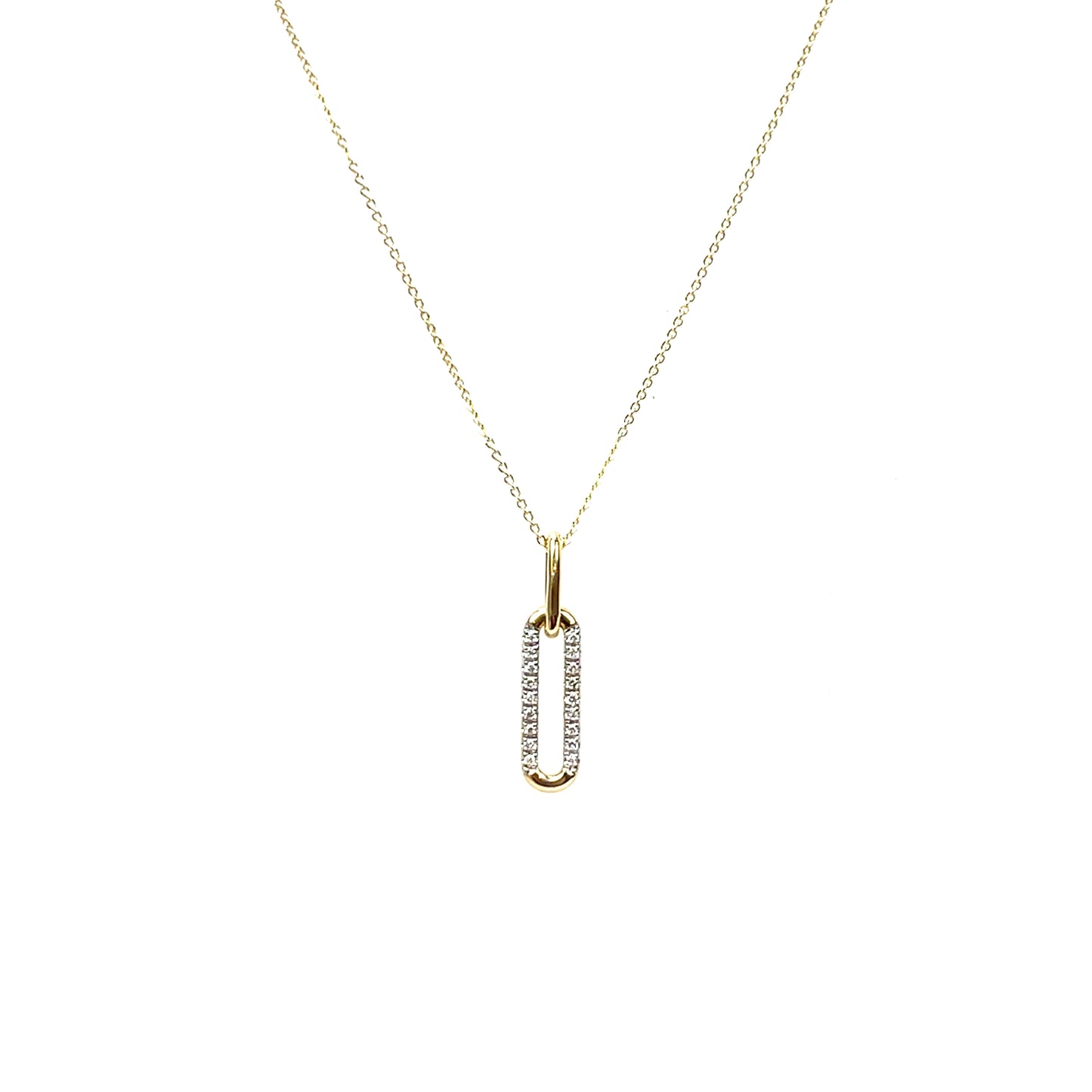 9ct Yellow Gold Diamond Paperclip Pendant & Chain (16-18")