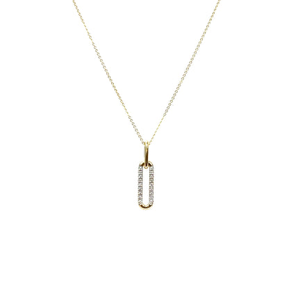 9ct Yellow Gold Diamond Paperclip Pendant & Chain (16-18")