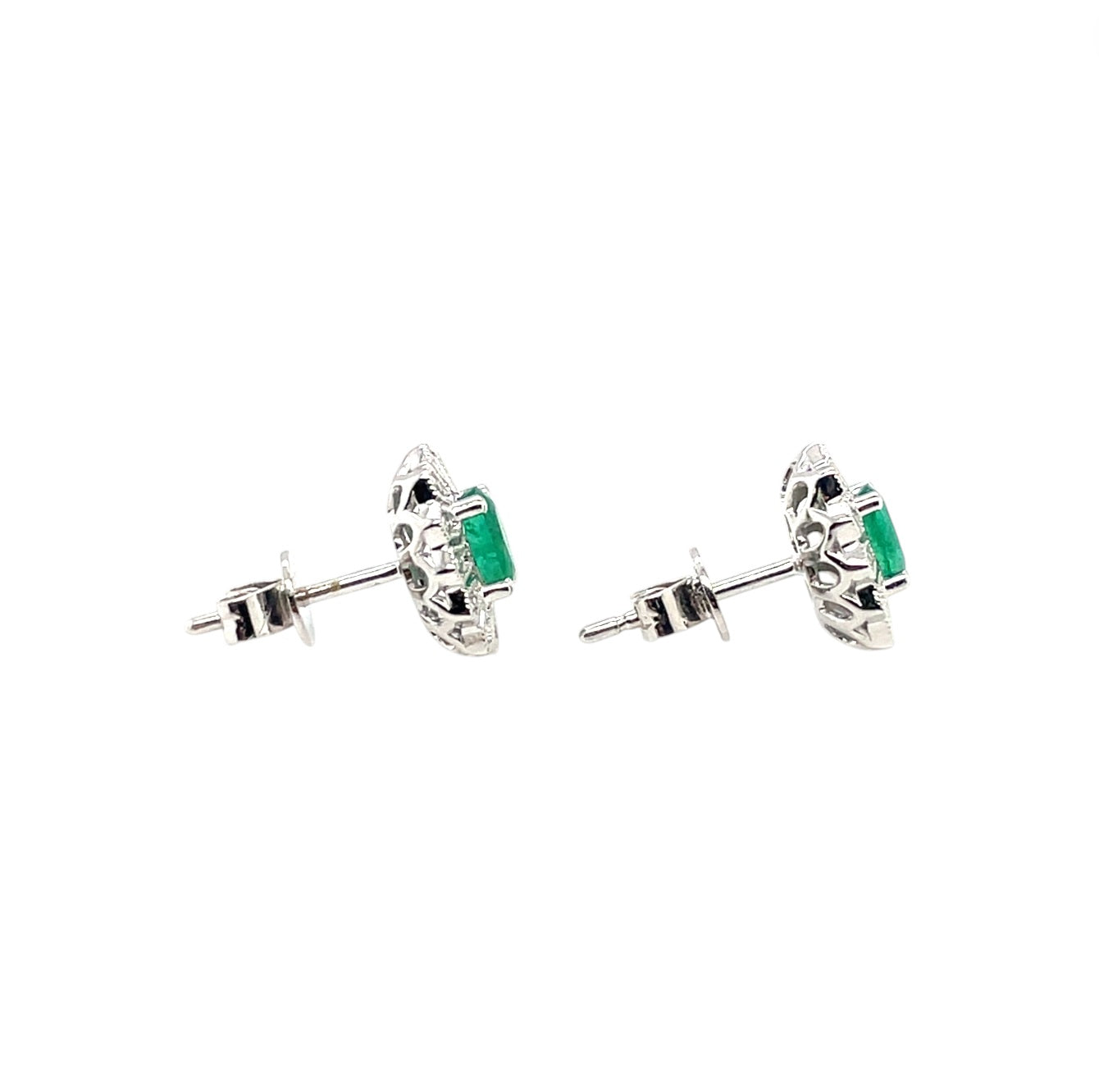 18ct White Gold Emerald & Diamond Cluster Earrings
