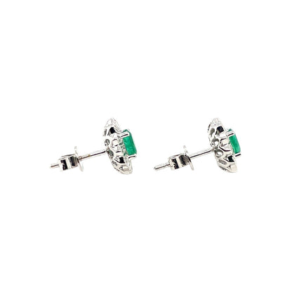 18ct White Gold Emerald & Diamond Cluster Earrings