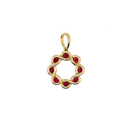 18ct Yellow Gold Woven Ruby Circle Pendant