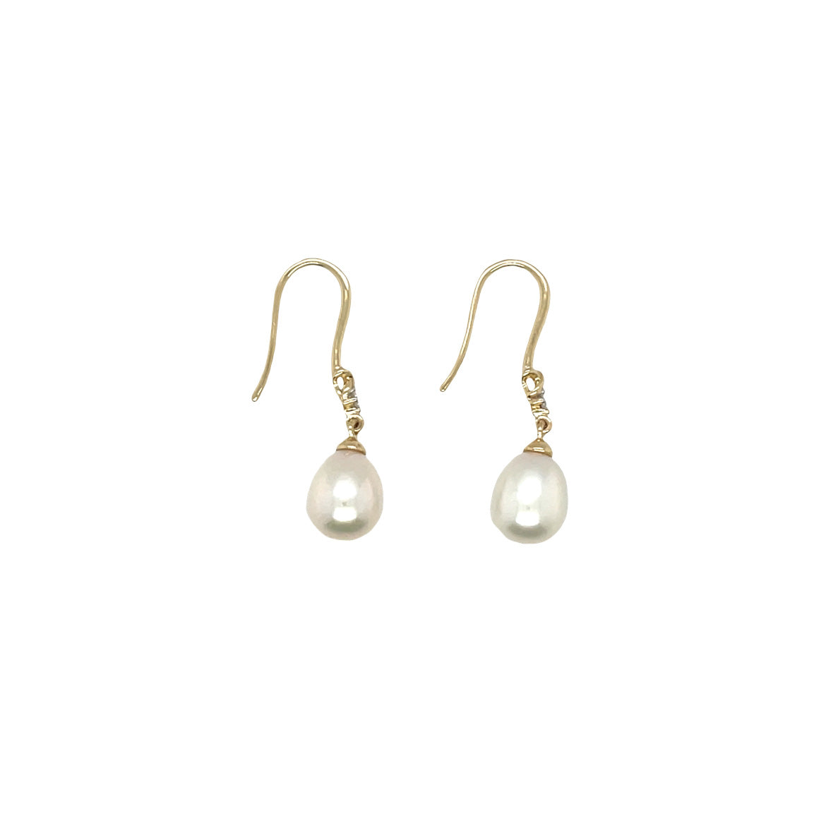 9ct Yellow Gold Diamond & Pearl Hook Knot Earrings