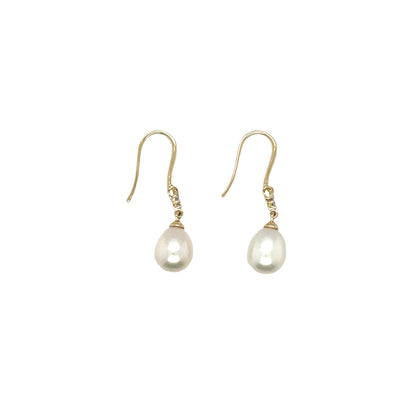 9ct Yellow Gold Diamond & Pearl Hook Knot Earrings