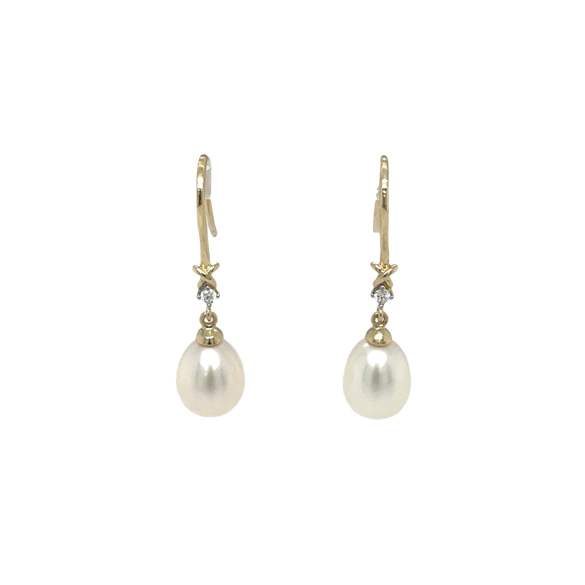 9ct Yellow Gold Diamond & Pearl Hook Knot Earrings