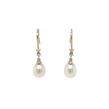 9ct Yellow Gold Diamond & Pearl Hook Knot Earrings