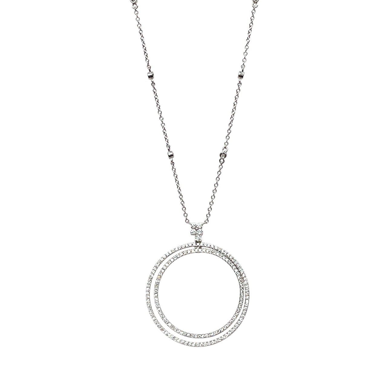 18ct White Gold Diamond Circle Pendant & Chain (16")