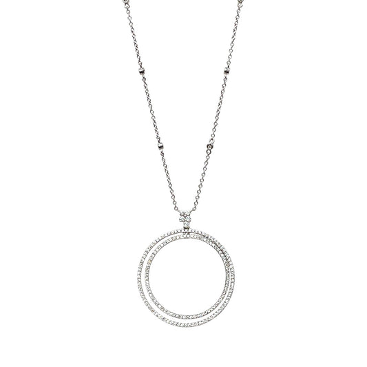 18ct White Gold Diamond Circle Pendant & Chain (16")
