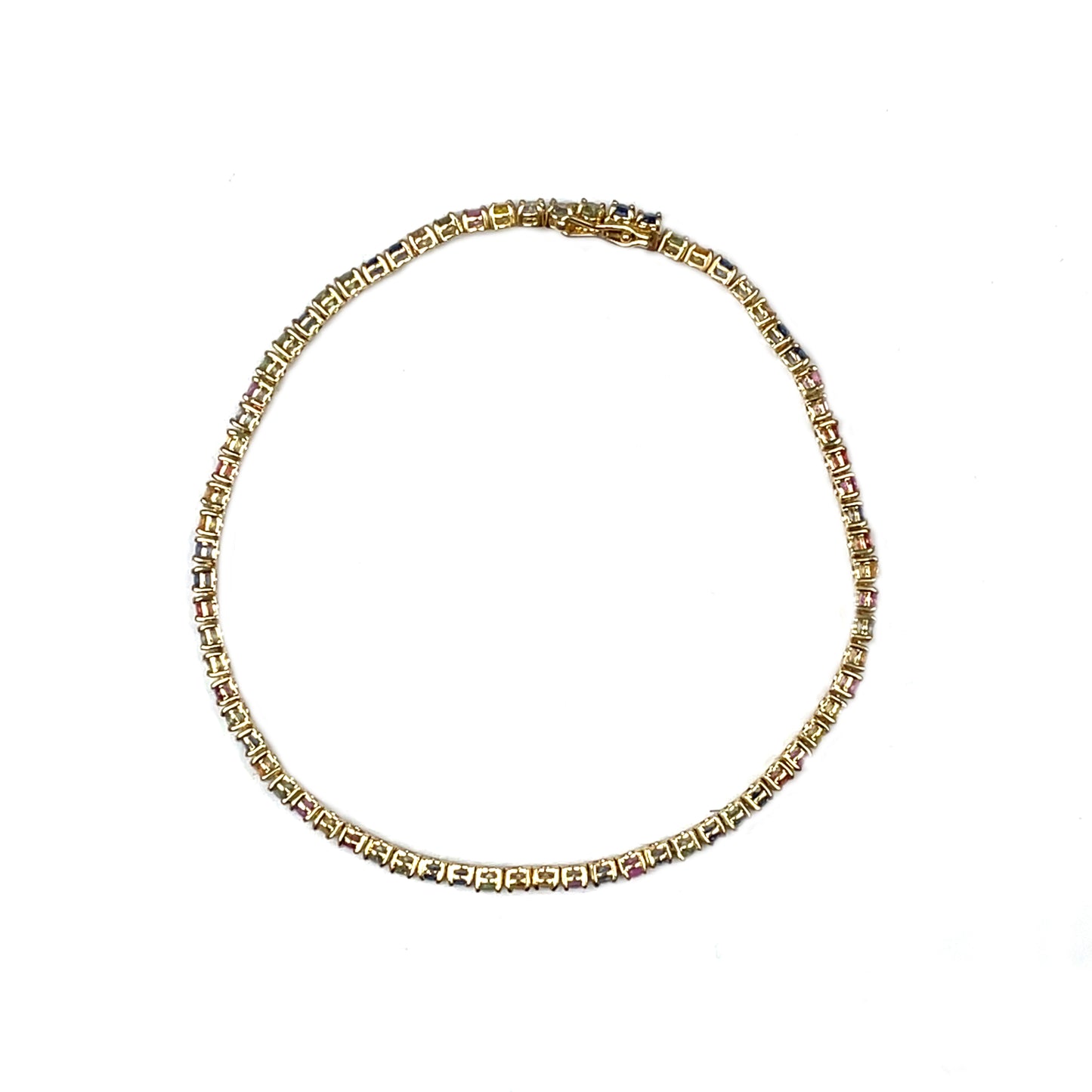 18ct Yellow Gold Multi-Colour Sapphire Line Bracelet (7")