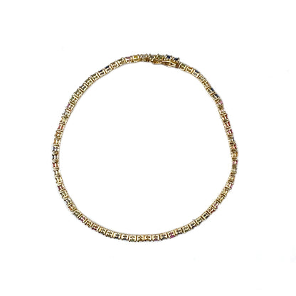18ct Yellow Gold Multi-Colour Sapphire Line Bracelet (7")