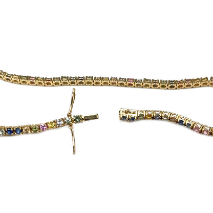 18ct Yellow Gold Multi-Colour Sapphire Line Bracelet (7")