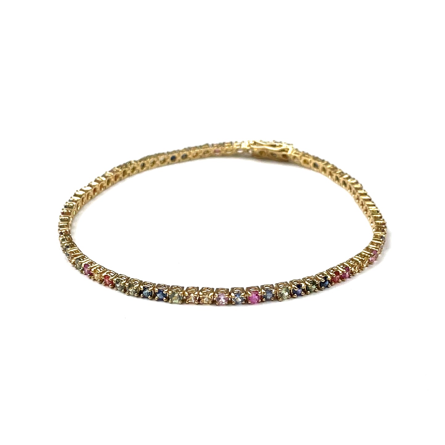 18ct Yellow Gold Multi-Colour Sapphire Line Bracelet (7")