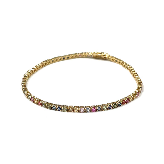 18ct Yellow Gold Multi-Colour Sapphire Line Bracelet (7")