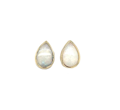 9ct Yellow Gold Pear-Shaped Opal Rubover Stud Earrings