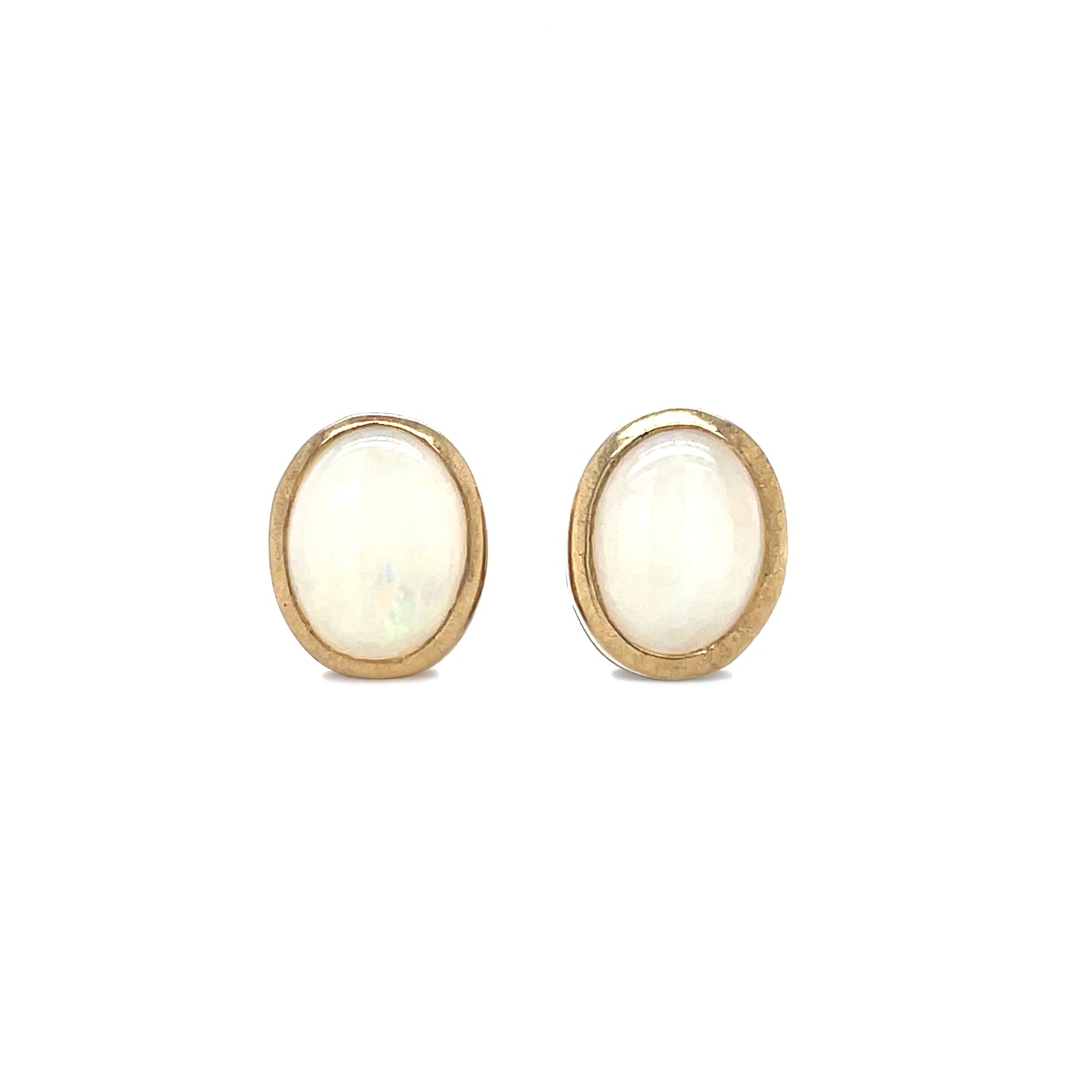9ct Yellow Gold Opal Rubover Stud Earrings