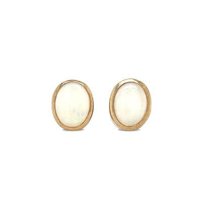 9ct Yellow Gold Opal Rubover Stud Earrings