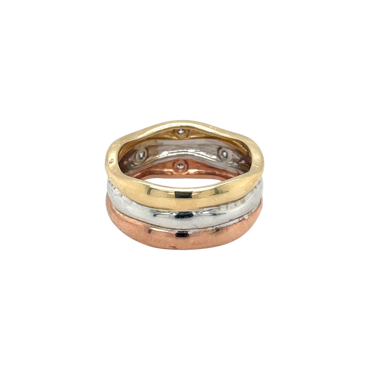 18ct Mixed Metal Wave Three Colour Gold Diamond Set Ring (M)